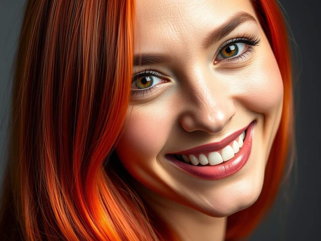 Woman with vibrant healthy colored hair smiling Woman with vibrant healthy colored hair smiling