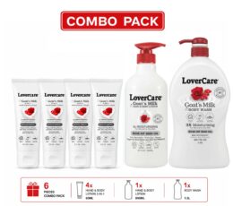 Sixpiece LoverCare Goats Milk combo pack four 60ml hand  body lotions one 800ml hand  body lotion and one 12L body wash