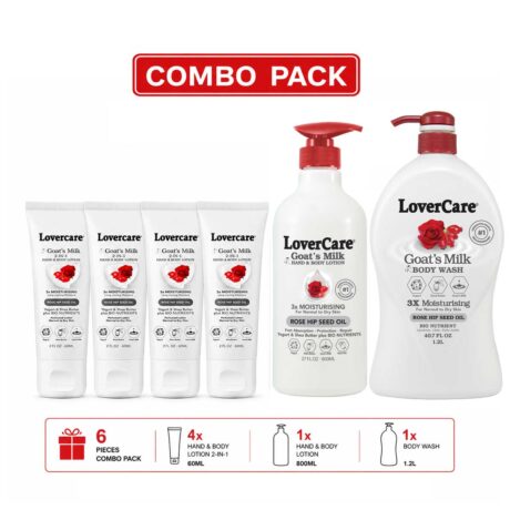 Sixpiece LoverCare Goats Milk combo pack four 60ml hand  body lotions one 800ml hand  body lotion and one 12L body wash