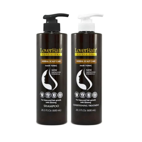 LoverHair Professional Herbal Scalp Care Shampoo and Conditioning Treatment bottles with pumps